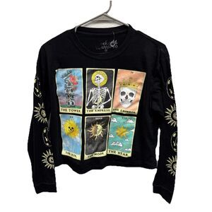 Weekend Warrior Celestial tarot Card Skeleton Long Sleeve Tee Crop S Graphic